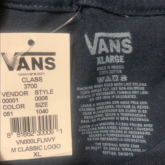 >💙DARK BLUE  (NAVY) CLASSIC T-SHIRT FRONT WHITE LOGO 100% COTTON BRAND NEW VANS - Picture 3 of 10